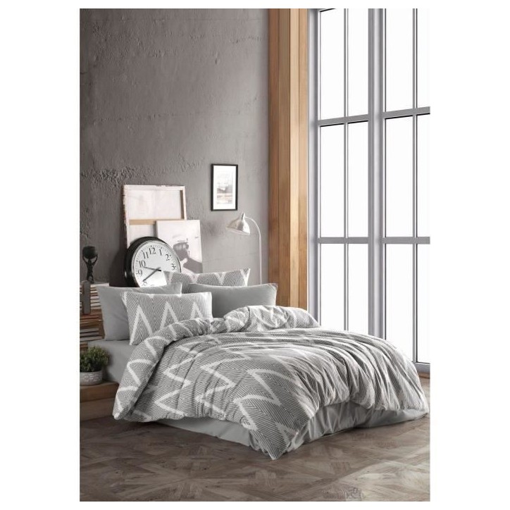 Parure de lit - 1 housse de couette 220 x 240 cm + 2 taies d'oreiller 60 x 60 cm - 65% coton, 35% polyester - Gris
