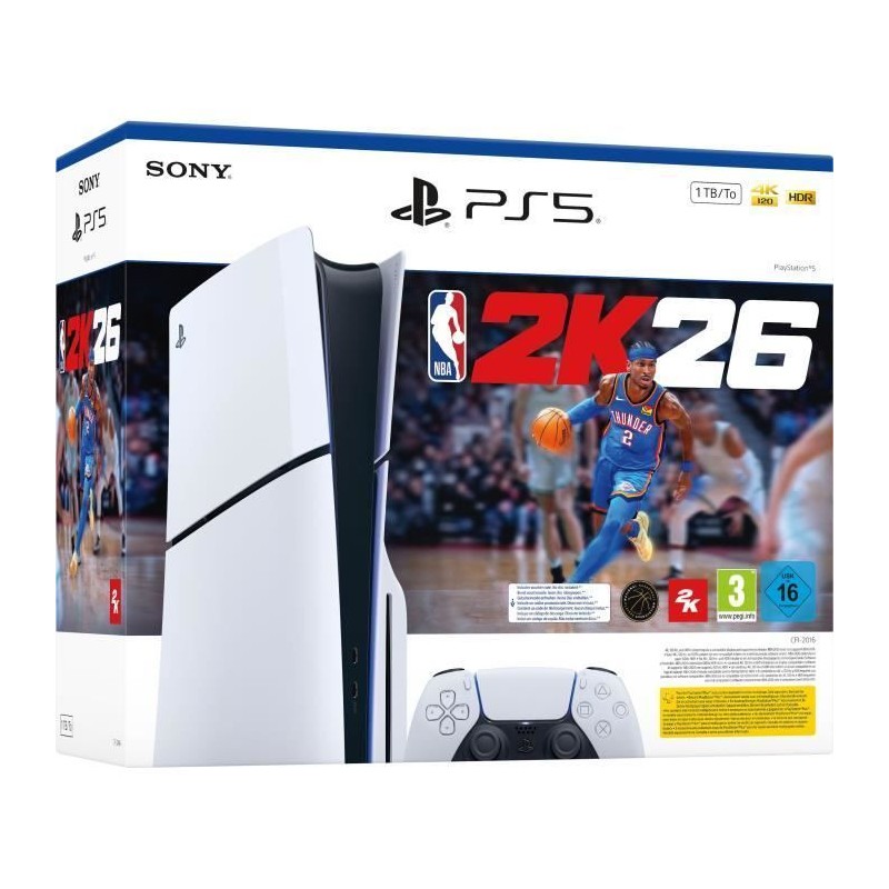 Pack PS5 Standard : Console PlayStation 5 (modele Slim) + NBA 2K26 (co Pack PS5 Standard : Console PlayStation 5 (modele Slim) + NBA 2K26 (co