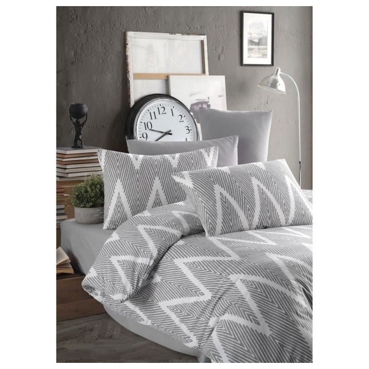 Parure de lit - 1 housse de couette 220 x 240 cm + 2 taies d'oreiller 60 x 60 cm - 65% coton, 35% polyester - Gris