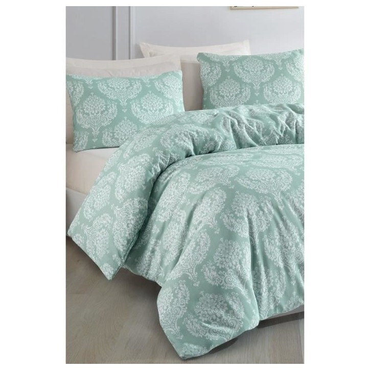 Parure de lit - 1 housse de couette 220 x 240 cm + 2 taies d'oreiller 60 x 60 cm - 65% coton, 35% polyester - Vert