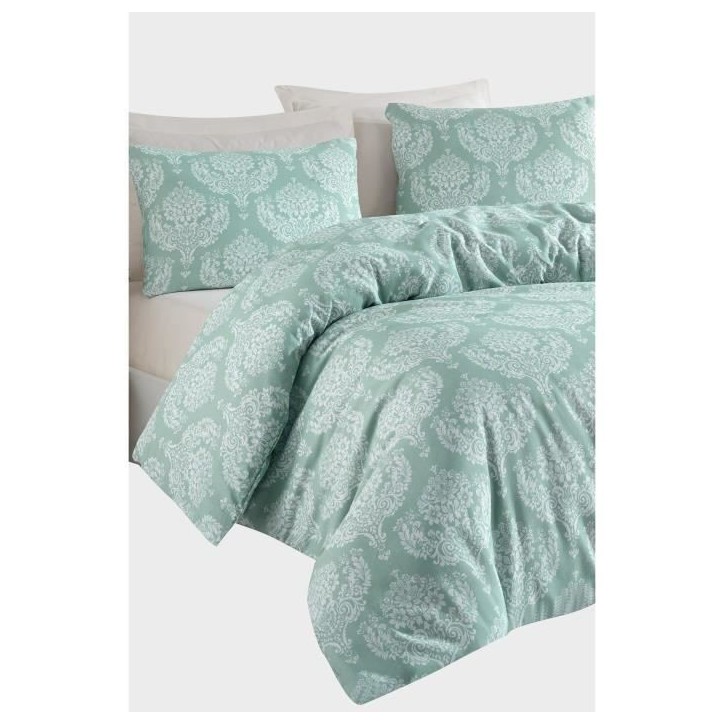 Parure de lit - 1 housse de couette 220 x 240 cm + 2 taies d'oreiller 60 x 60 cm - 65% coton, 35% polyester - Vert