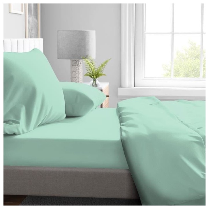 Drap housse - HOME LINGE PASSION - HP72111 - Microfibre 82 g - 140 x 190 cm - Bonnet 30 cm - Vert d'eau Drap housse - HOME LINGE PASSION - HP72111 - Microfibre 82 g - 140 x 190 cm - Bonnet 30 cm - Vert d'eau