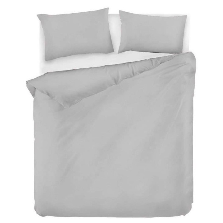 Parure de lit - 1 housse de couette 220 x 240 cm + 2 taies d'oreiller 60 x 60 cm - 65% coton, 35% polyester - Gris