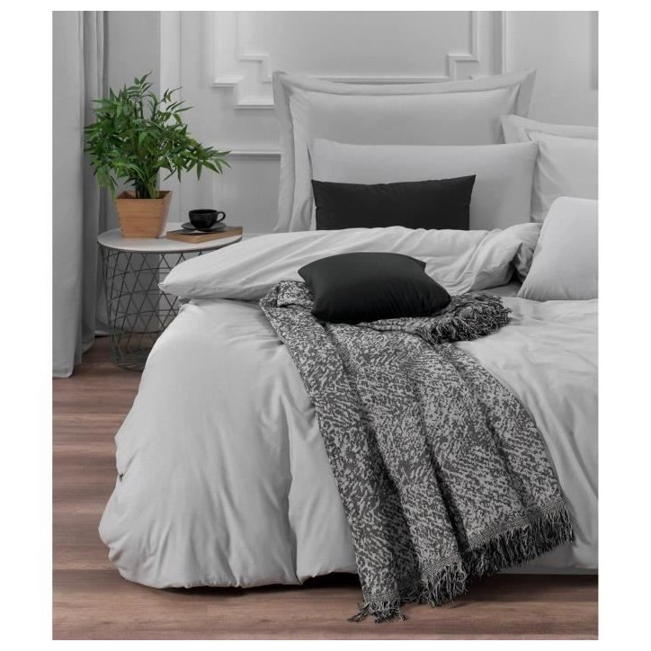 Parure de lit - 1 housse de couette 220 x 240 cm + 2 taies d'oreiller 60 x 60 cm - 65% coton, 35% polyester - Gris