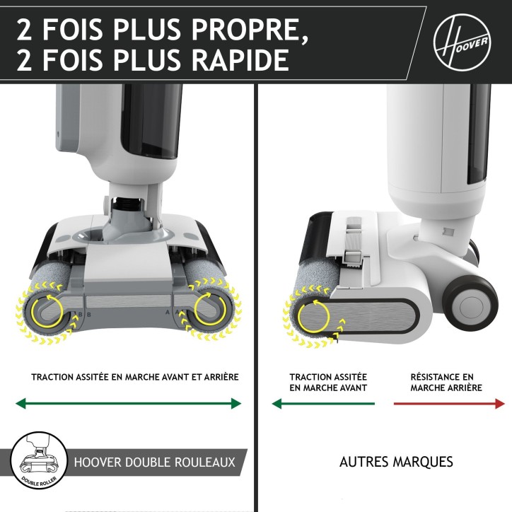 HOOVER HW500 - Aspirateur Balai Laveur sans Fil Eau et Poussiere - Double Rouleau - Moteur Haute Performance 230W
