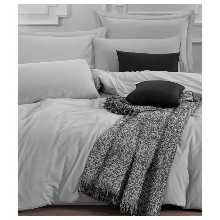 Parure de lit - 1 housse de couette 220 x 240 cm + 2 taies d'oreiller 60 x 60 cm - 65% coton, 35% polyester - Gris
