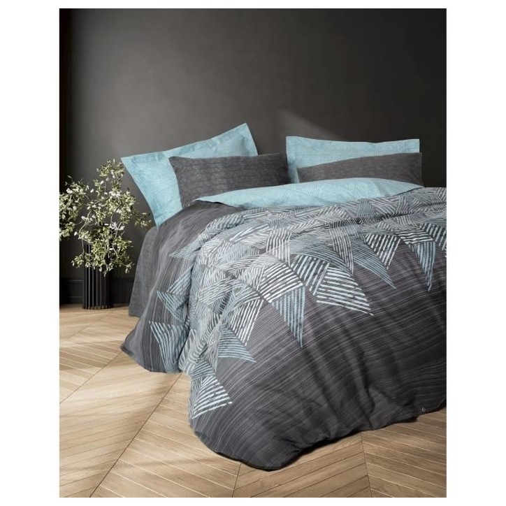 Parure de lit - 1 housse de couette 220 x 240 cm + 2 taies d'oreiller 60 x 60 cm - 100% coton renforcé - Anthracite