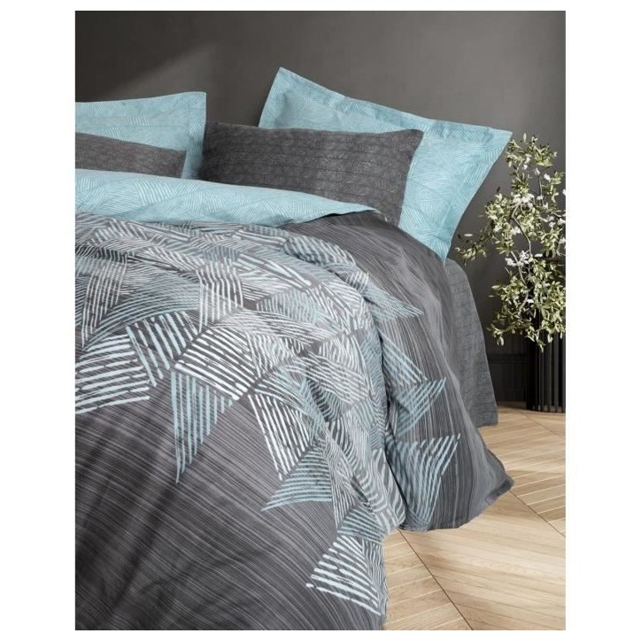 Parure de lit - 1 housse de couette 220 x 240 cm + 2 taies d'oreiller 60 x 60 cm - 100% coton renforcé - Anthracite