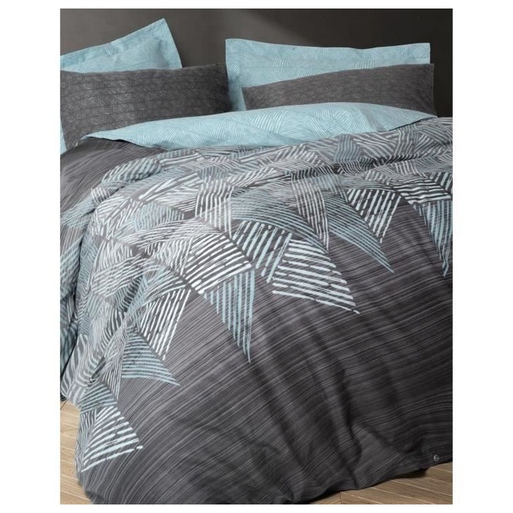 Parure de lit - 1 housse de couette 220 x 240 cm + 2 taies d'oreiller 60 x 60 cm - 100% coton renforcé - Anthracite