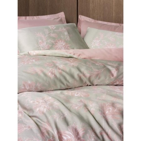 Parure de lit - 1 housse de couette 220 x 240 cm + 2 taies d'oreiller 60 x 60 cm - Satiné 100% coton - Poudre