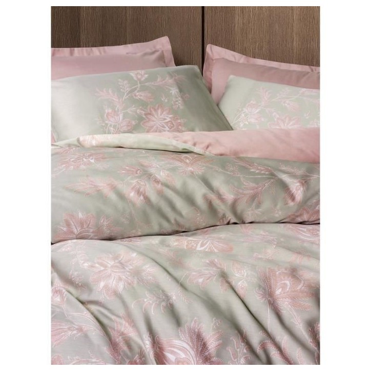 Parure de lit - 1 housse de couette 220 x 240 cm + 2 taies d'oreiller 60 x 60 cm - Satiné 100% coton - Poudre