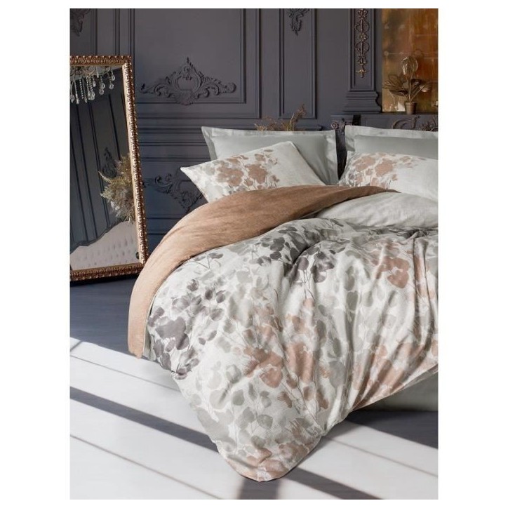 Parure de lit - 1 housse de couette 220 x 240 cm + 2 taies d'oreiller 60 x 60 cm - Satiné 100% coton - Gris