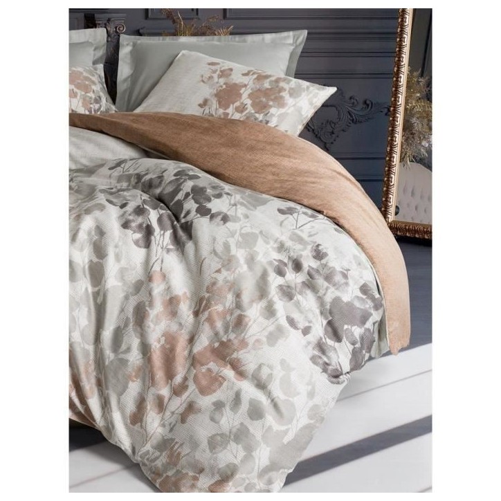 Parure de lit - 1 housse de couette 220 x 240 cm + 2 taies d'oreiller 60 x 60 cm - Satiné 100% coton - Gris