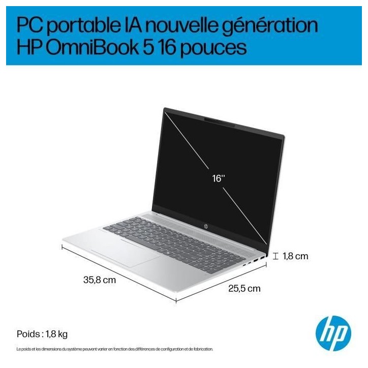 PC Portable HP Omnibook 5 16-bc1000nf - Windows 11 - 16 2K IPS - Ryzen 7 8840U - RAM 16Go - Stockage 1 To SSD - AZERTY PC Portable HP Omnibook 5 16-bc1000nf - Windows 11 - 16 2K IPS - Ryzen 7 8840U - RAM 16Go - Stockage 1 To SSD - AZERTY