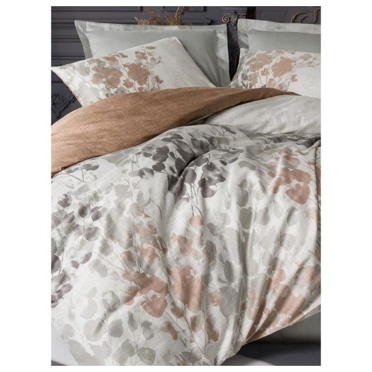 Parure de lit - 1 housse de couette 220 x 240 cm + 2 taies d'oreiller 60 x 60 cm - Satiné 100% coton - Gris