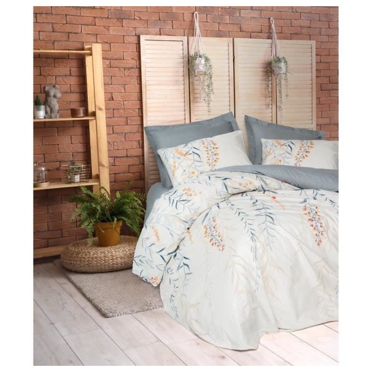 Parure de lit - 1 housse de couette 220 x 240 cm + 2 taies d'oreiller 60 x 60 cm - 100% coton renforcé - Bleu