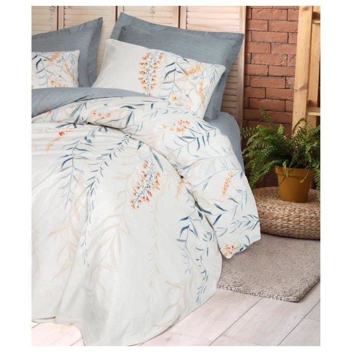 Parure de lit - 1 housse de couette 220 x 240 cm + 2 taies d'oreiller 60 x 60 cm - 100% coton renforcé - Bleu