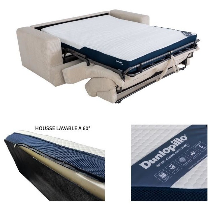 Canapé convertible express - 3 places - IGOR - Tissu velours côtelé - Perle - Matelas 15 cm - 231 x 107 x 90 cm Canapé convertible express - 3 places - IGOR - Tissu velours côtelé - Perle - Matelas 15 cm - 231 x 107 x 90 cm