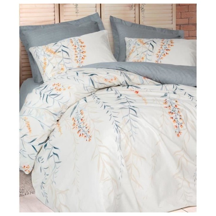 Parure de lit - 1 housse de couette 220 x 240 cm + 2 taies d'oreiller 60 x 60 cm - 100% coton renforcé - Bleu