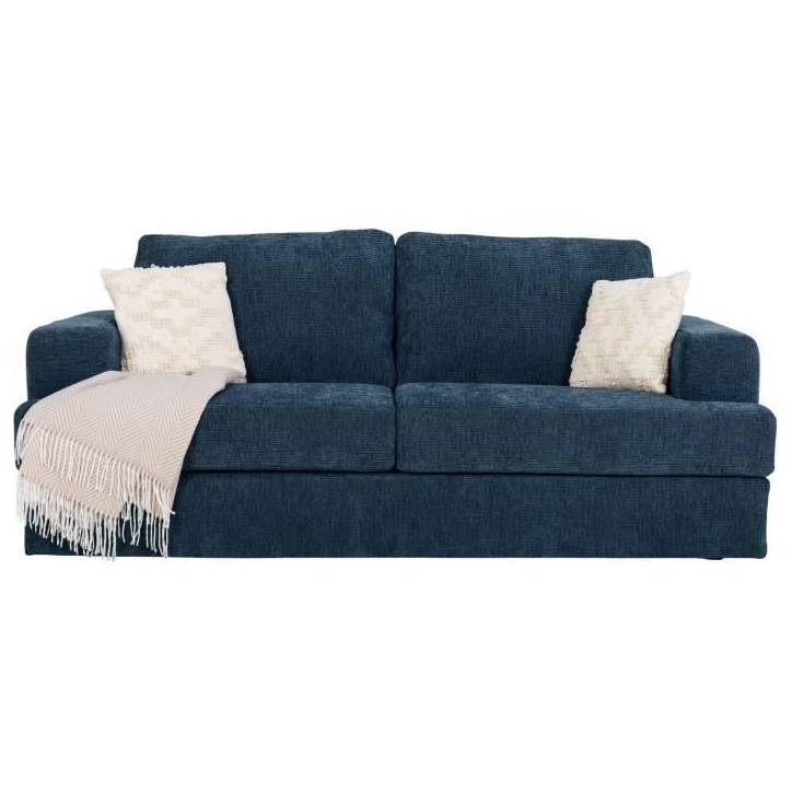 Canapé convertible express - 3 places - IGOR - Tissu gauffré - Saphir - Matelas 15 cm - 231 x 107 x 90 cm