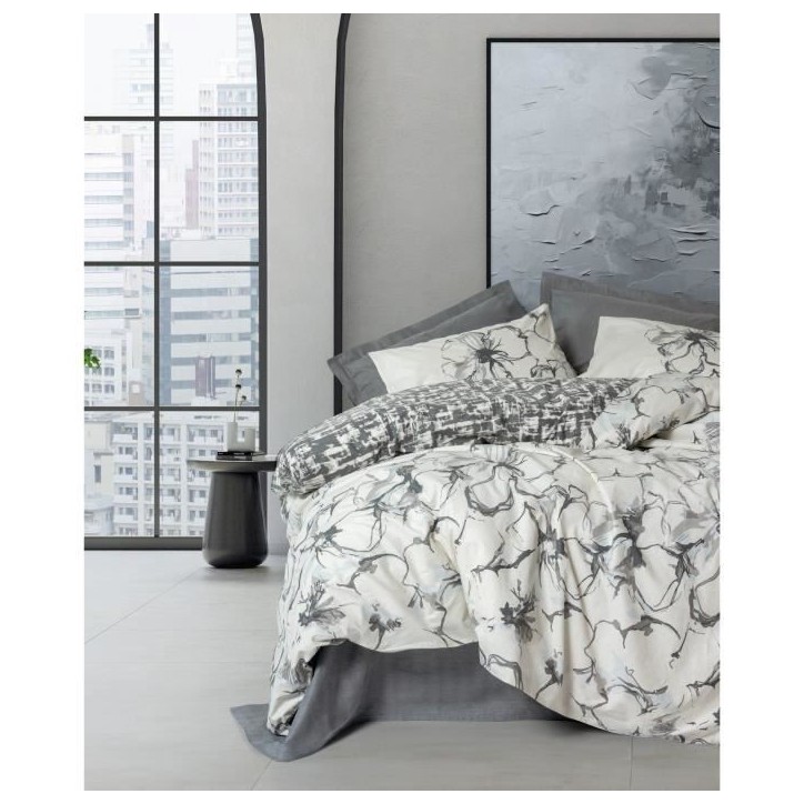 Parure de lit - 1 housse de couette 220 x 240 cm + 2 taies d'oreiller 60 x 60 cm - 100% coton renforcé - Anthracite