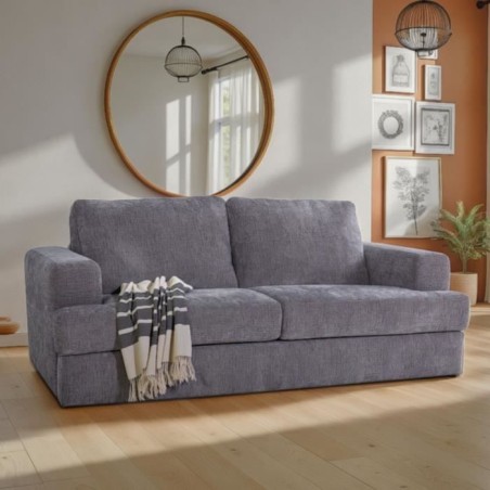 Canapé convertible express - 3 places - IGOR - Tissu gauffré - Gris souris - Matelas 15 cm - 231 x 107 x 90 cm