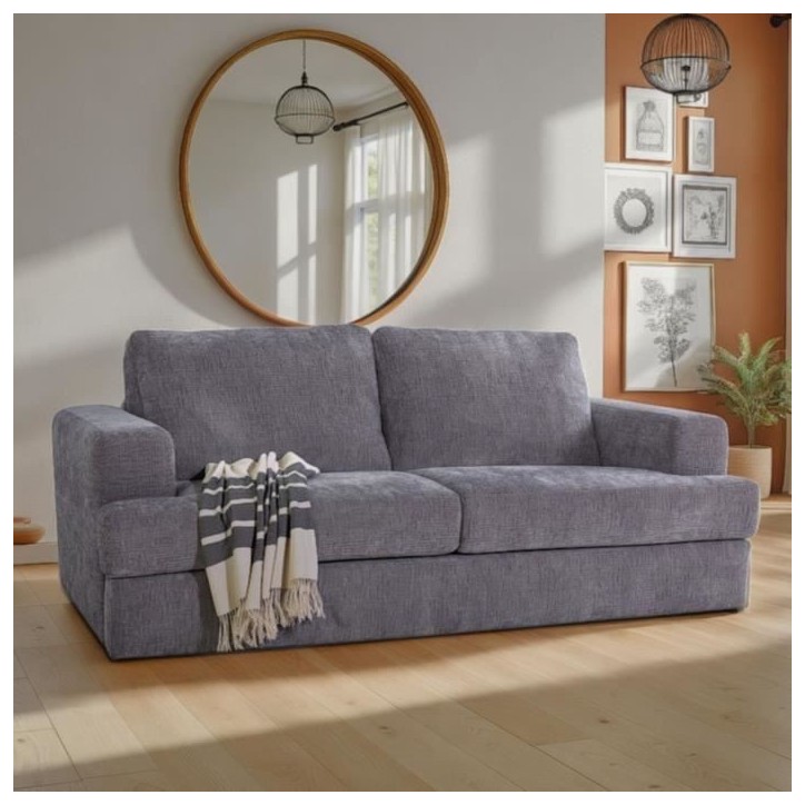 Canapé convertible express - 3 places - IGOR - Tissu gauffré - Gris souris - Matelas 15 cm - 231 x 107 x 90 cm