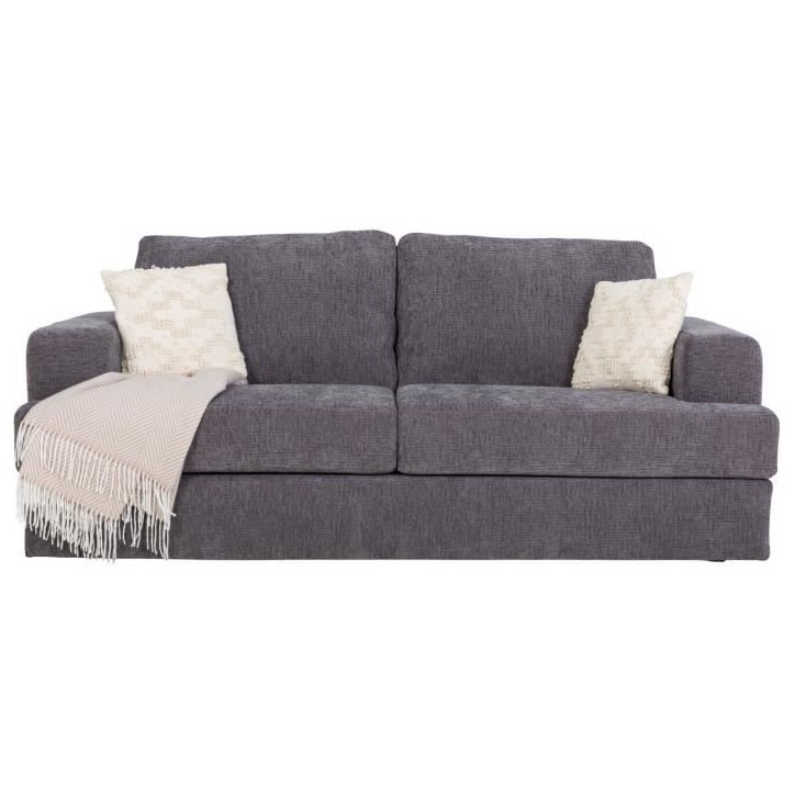 Canapé convertible express - 3 places - IGOR - Tissu gauffré - Gris souris - Matelas 15 cm - 231 x 107 x 90 cm
