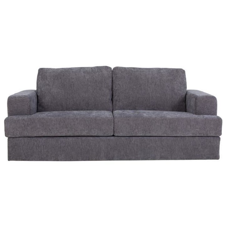 Canapé convertible express - 3 places - IGOR - Tissu gauffré - Gris souris - Matelas 15 cm - 231 x 107 x 90 cm