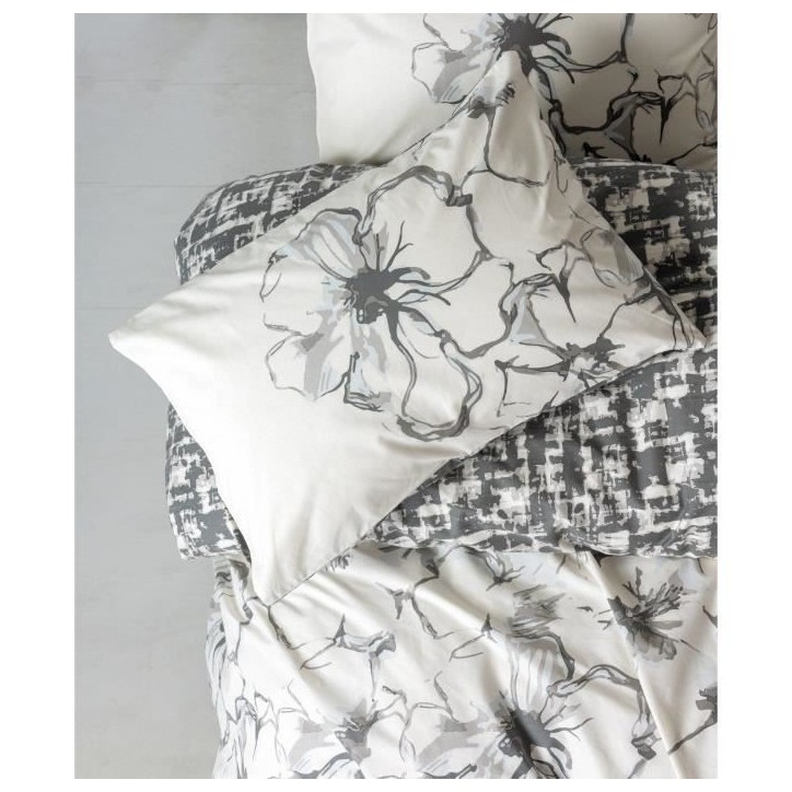Parure de lit - 1 housse de couette 220 x 240 cm + 2 taies d'oreiller 60 x 60 cm - 100% coton renforcé - Anthracite