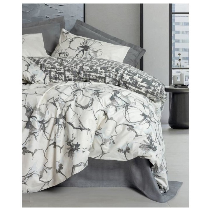 Parure de lit - 1 housse de couette 220 x 240 cm + 2 taies d'oreiller 60 x 60 cm - 100% coton renforcé - Anthracite