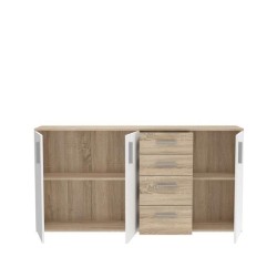 Buffet IKOLI - 3 portes, 4 tiroirs - Décor chene Sonoma et blanc - L1