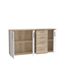 Buffet IKOLI - 3 portes, 4 tiroirs - Décor chene Sonoma et blanc - L1