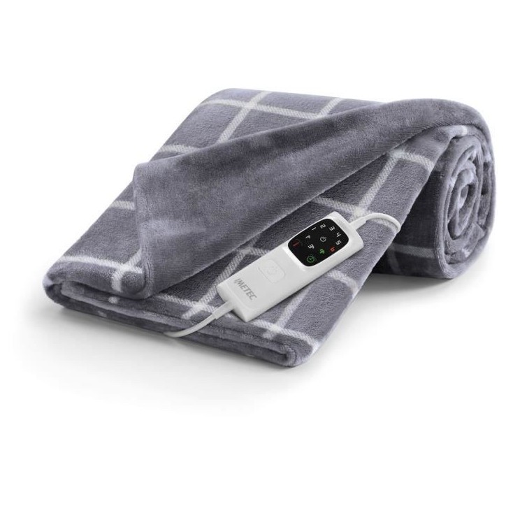 Couverture Chauffante - Imetec - Plaid chauffant 150x110 cm - 6 Températures - Tissu Toucher Velours et Sherpa - Lavable en Mac