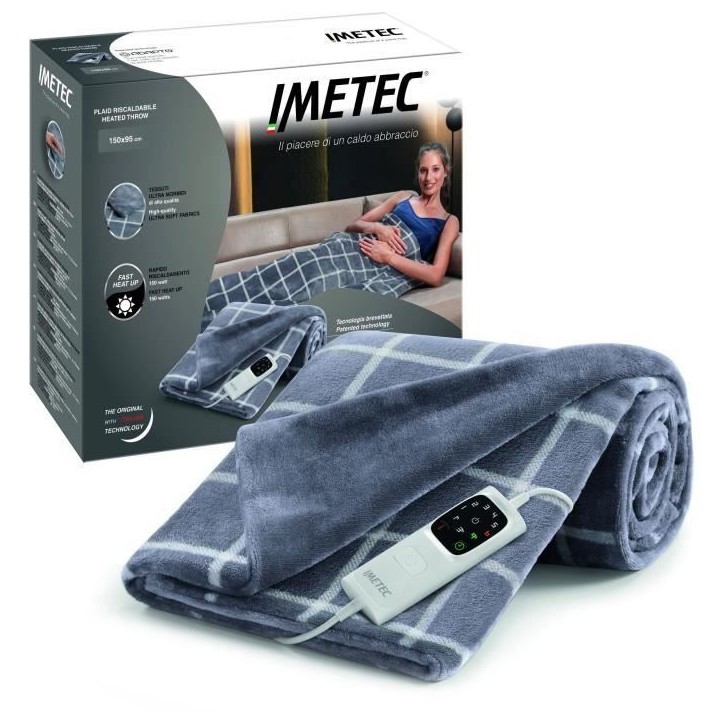 Couverture Chauffante - Imetec - Plaid chauffant 150x110 cm - 6 Températures - Tissu Toucher Velours et Sherpa - Lavable en Mac