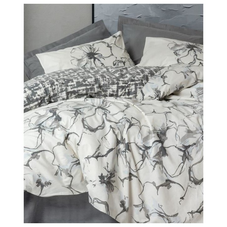 Parure de lit - 1 housse de couette 220 x 240 cm + 2 taies d'oreiller 60 x 60 cm - 100% coton renforcé - Anthracite