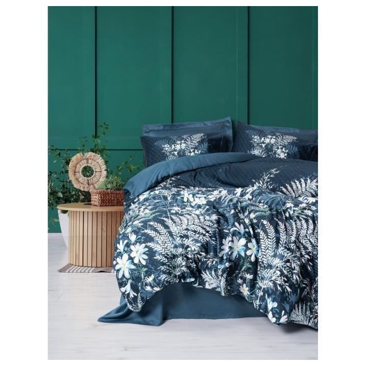 Parure de lit - 1 housse de couette 220 x 240 cm + 2 taies d'oreiller 60 x 60 cm - Satiné 100% coton - Vert