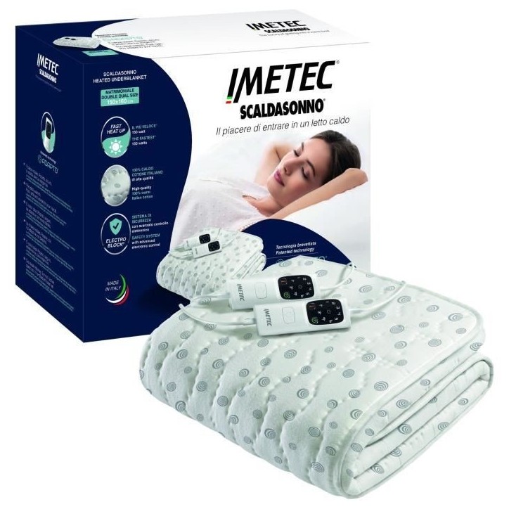 Surmatelas Chauffant - Imetec - 2 Places Adapto, 150x160 cm - 6 Températures Chauffage Rapide - 100% Coton - Température Const Surmatelas Chauffant - Imetec - 2 Places Adapto, 150x160 cm - 6 Températures Chauffage Rapide - 100% Coton - Température Const
