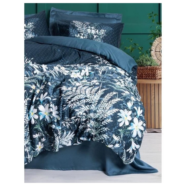 Parure de lit - 1 housse de couette 220 x 240 cm + 2 taies d'oreiller 60 x 60 cm - Satiné 100% coton - Vert