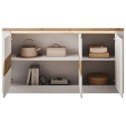 Buffet - IMOLA - Blanc laqué brillant / Chene Clair - 3 portes - 160