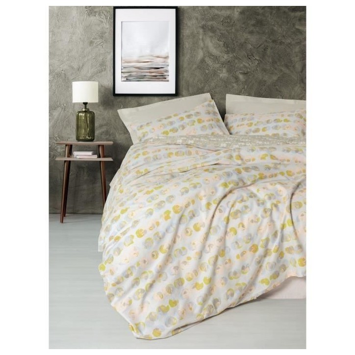Parure de lit - 1 housse de couette 220 x 240 cm + 2 taies d'oreiller 60 x 60 cm - 100% coton renforcé - Beige