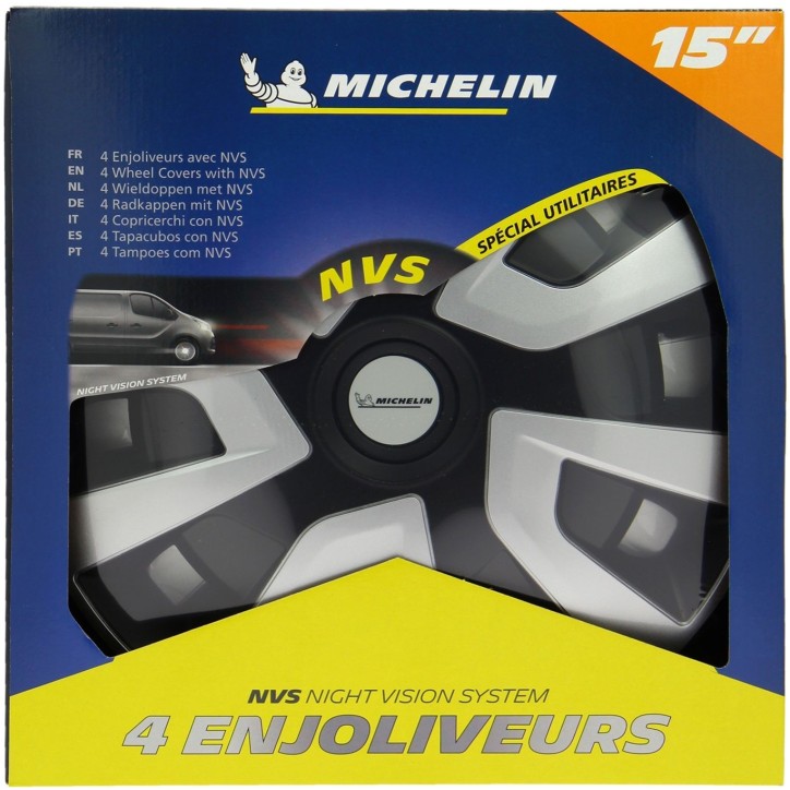 4 enjoliveurs 15 - MICHELIN - spécial utilitaires et camping-car -NVS : pastille réfléchissante pour visibilité de nuit 4 enjoliveurs 15 - MICHELIN - spécial utilitaires et camping-car -NVS : pastille réfléchissante pour visibilité de nuit