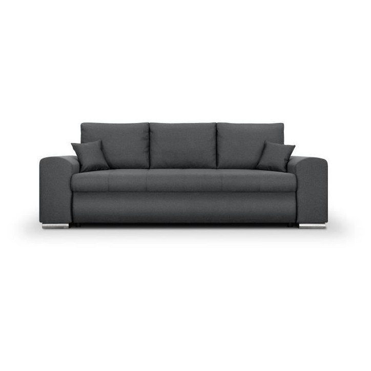 Canapé convertible avec coffre de rangement 3 places - INDIAN - Tissu gris foncé et pieds chrome - L250xH88xP98cm
