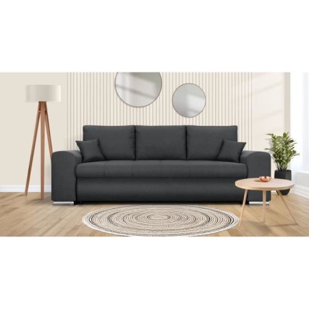 Canapé convertible avec coffre de rangement 3 places - INDIAN - Tissu gris foncé et pieds chrome - L250xH88xP98cm