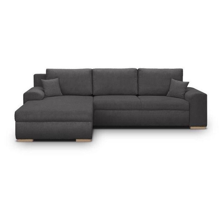 Canapé d'angle convertible - 5 places - INDIAN - Tissu velours côtelé Gris foncé - Coffre de rangement - 289 x 94/188 x 88 c