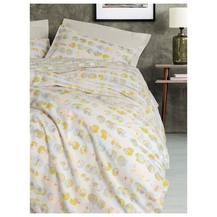Parure de lit - 1 housse de couette 220 x 240 cm + 2 taies d'oreiller 60 x 60 cm - 100% coton renforcé - Beige