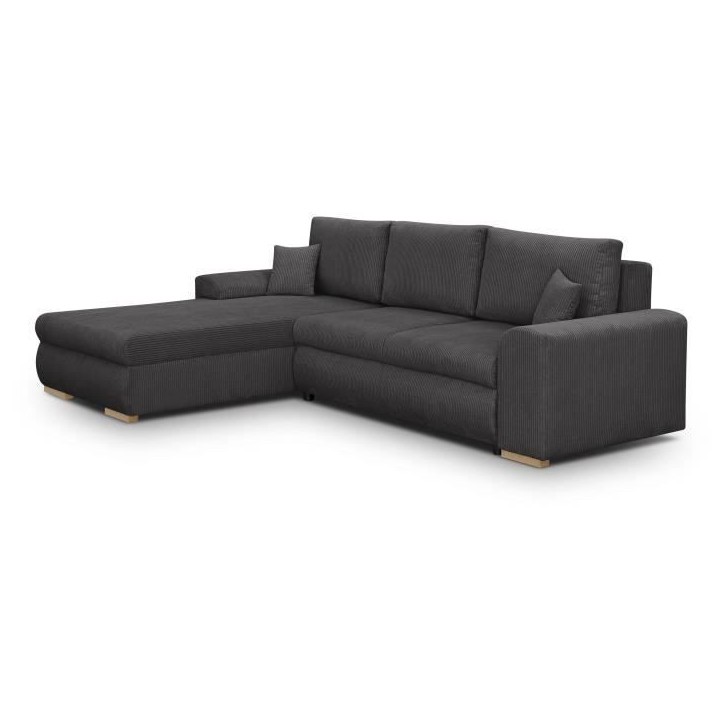 Canapé d'angle convertible - 5 places - INDIAN - Tissu velours côtelé Gris foncé - Coffre de rangement - 289 x 94/188 x 88 c