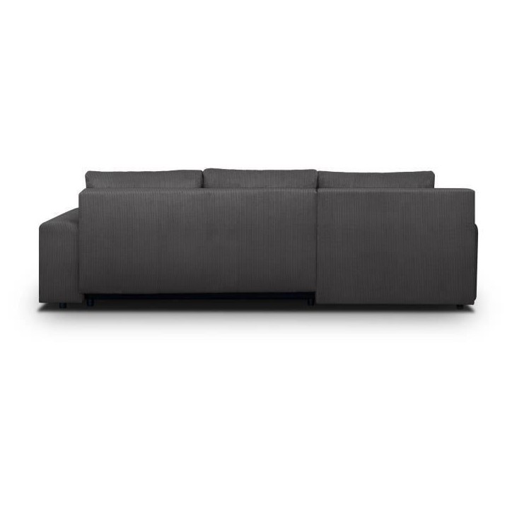 Canapé d'angle convertible - 5 places - INDIAN - Tissu velours côtelé Gris foncé - Coffre de rangement - 289 x 94/188 x 88 c