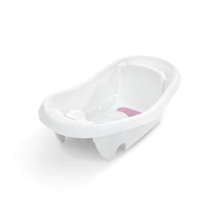 INGENUITY Baignoire bébé évolutive Deluxe rose, de la naissance jusqu'a 3 ans avec transat/hamac bébé inclus