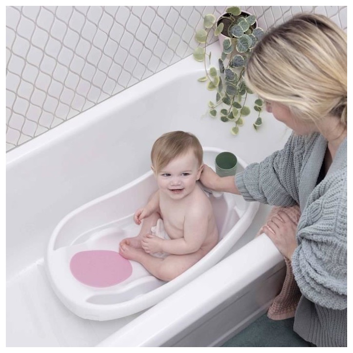 INGENUITY Baignoire bébé évolutive Deluxe rose, de la naissance jusqu'a 3 ans avec transat/hamac bébé inclus